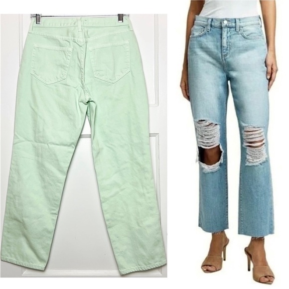 NWT L'AGENCE 90s High Rise Mint Distressed Denim Cropped Straight Leg Jean 25 - Picture 2 of 6